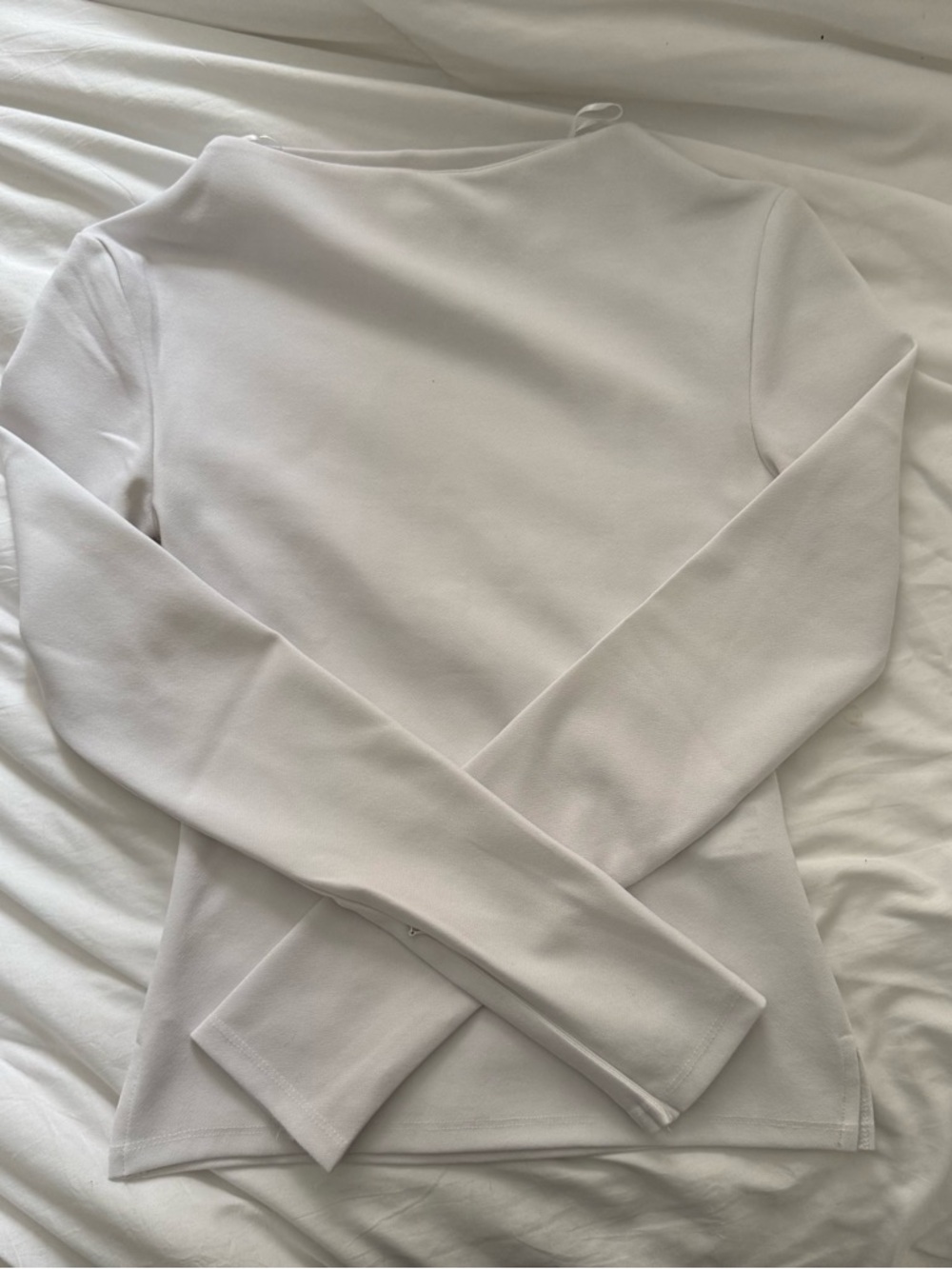 Zara White High Neck Flare Sleeve Long Sleeve Top